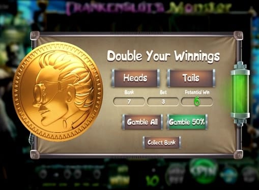 Игра Frankenslot's Monster - раунд на удвоение Раунд на удвоение в игре Frankenslot's Monster